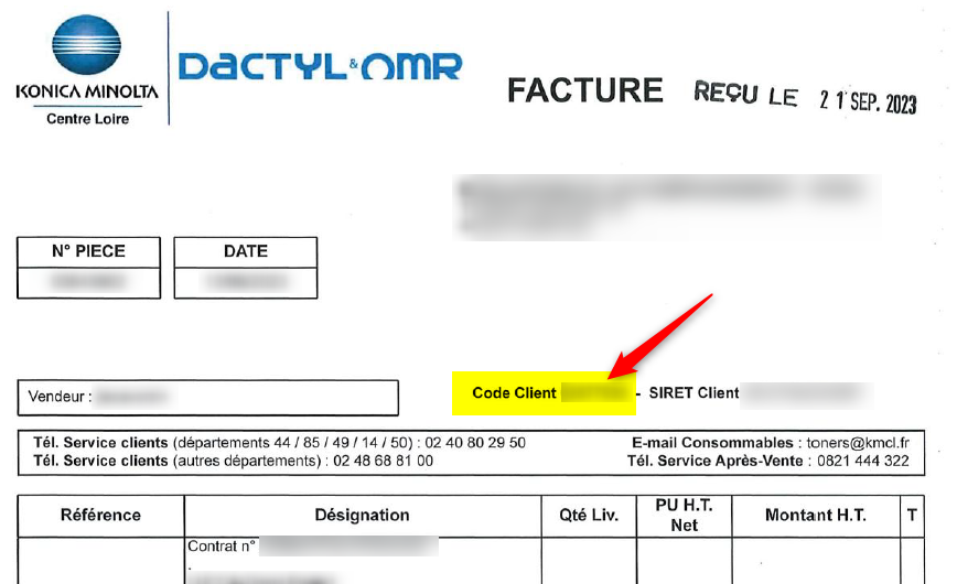 Indication numéro de client